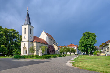 Fototapeta na wymiar Parish church St. Margaret of Antioch in centre Marchegg (AUSTRIA)