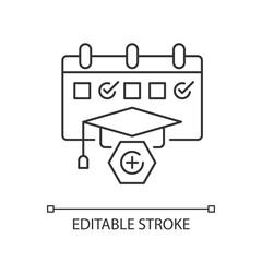 Diagnostic test pixel perfect linear icon. Students education. Examination. Measuring progress. Thin line customizable illustration. Contour symbol. Vector isolated outline drawing. Editable stroke