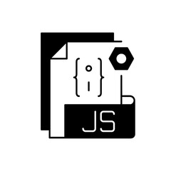 JS file black linear icon. Source code file format. Websites creation and development. Programming language. HTML code. Web pages. Outline symbol on white space. Vector isolated illustration