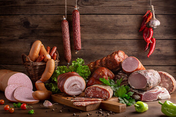 
smoked meats and sausages in assortment