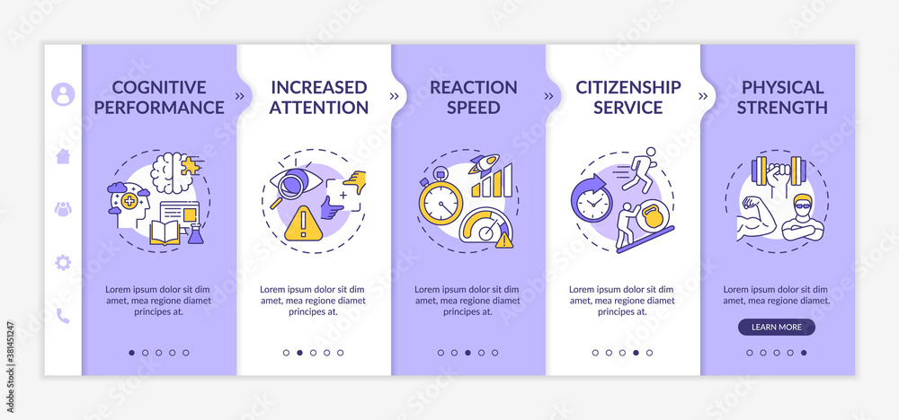 Poster energetics mental and physical stimulation onboarding vector template. cognition. citizenship servic