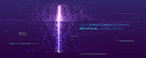 Quantum computing, deep learning artificial intelligence, signal cryptography infographic vector illustrations. Big data algorithms visualization for business, science presentations, posters, covers