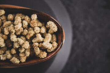fresh and delicious mulberries on the table