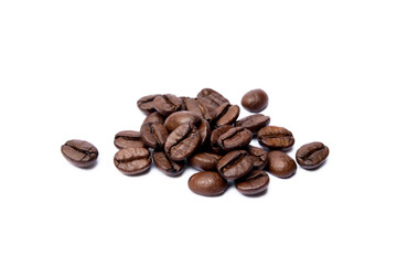 Roasted coffee beans isolated on white background