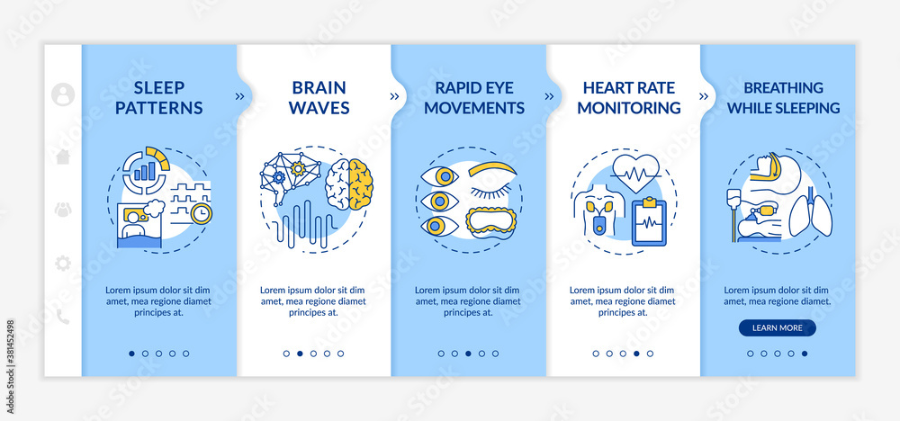 Poster medical screening onboarding vector template. sleep pattern. heart rate monitoring. rem dreaming pha