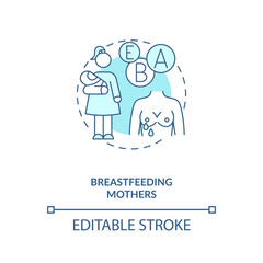 Breastfeeding mothers concept icon. People in supplements need idea thin line illustration. Breast milk levels affection. Postnatal vitamins. Vector isolated outline RGB color drawing. Editable stroke