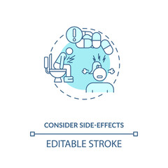 Consider side-effects concept icon. Adequate vitamins intake idea thin line illustration. Health consequences. Multivitamin products. Vector isolated outline RGB color drawing. Editable stroke