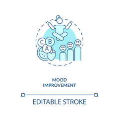 Mood improvement concept icon. Probiotics health benefits idea thin line illustration. Increased relaxation. Body immune system. Vector isolated outline RGB color drawing. Editable stroke
