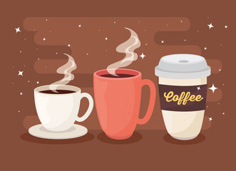 poster of coffee with cup, mug and disposable vector illustration design