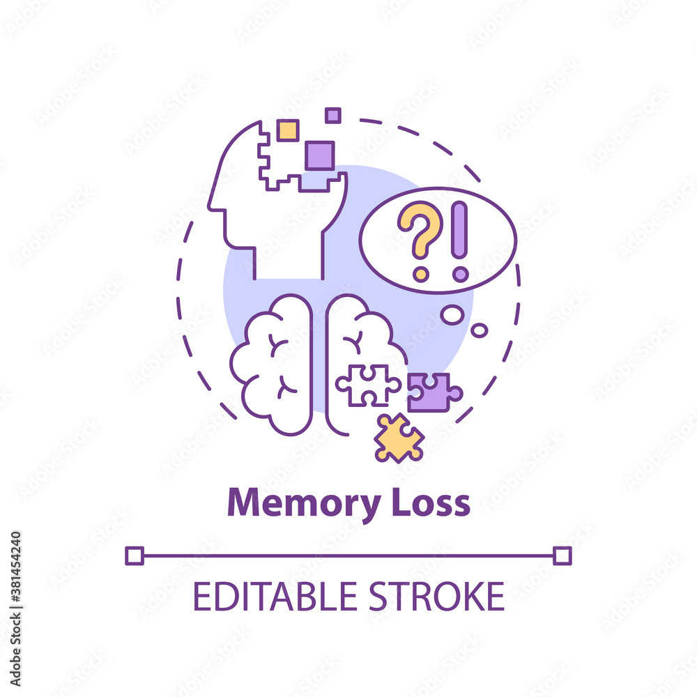 Poster memory loss concept icon. suffer from head trauma. patient with amnesia. brain health problem idea t