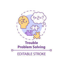 Trouble problem solving concept icon. Difficulty with thinking. Dementia symptom. Brain health idea thin line illustration. Vector isolated outline RGB color drawing. Editable stroke