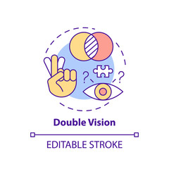 Double vision concept icon. Eyesight trouble. Problem with eyes. Symptom of disorder. Brain health idea thin line illustration. Vector isolated outline RGB color drawing. Editable stroke