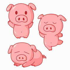 Vector illustration of three little cute pigs