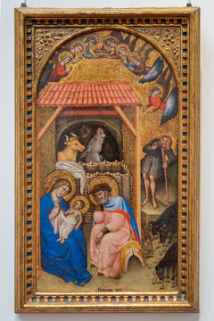 Simone di Filippo alias Simon of the crucifixes (1355-1399); Nativity, 1380 circa, tempera on panel. Uffizi Galleries, Florence, Italy.