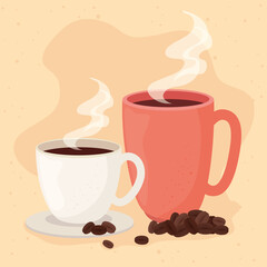 poster of mug and cup of coffee vector illustration design