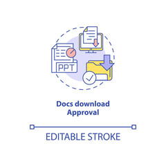 Docs download approval concept icon. Security parameter idea thin line illustration. Setting sharing permission. Different text files. Vector isolated outline RGB color drawing. Editable stroke