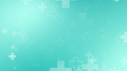 Abstract medical green blue cross pattern background.