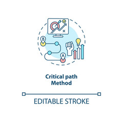 Critical path method concept icon. Software structure idea thin line illustration. Critical path analysis. Project activities scheduling. Vector isolated outline RGB color drawing. Editable stroke