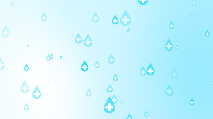 Fototapeta na wymiar Medical health cross white on blue sanitizer drop pattern background.