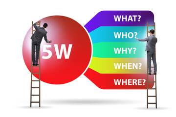Five whys concept with businessman pressing virtual button