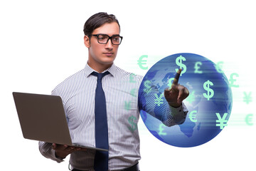 Global money transfer and exchange concept with businessman