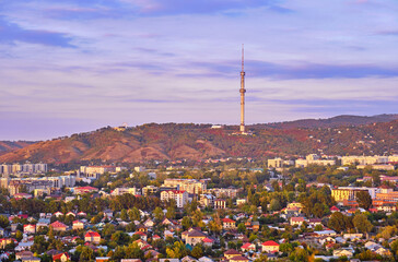 Harmonious architecture of Almaty city at sunset; beauty and greatness of Kazakhstan concept