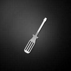 Fototapeta premium Silver Screwdriver icon isolated on black background. Long shadow style. Vector.