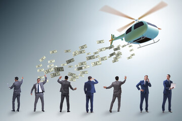 Businessman in helicopter money concept