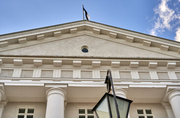 Toewhall building front with estonian flag on top 