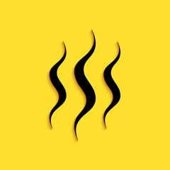 Black Steam icon isolated on yellow background. Long shadow style. Vector.