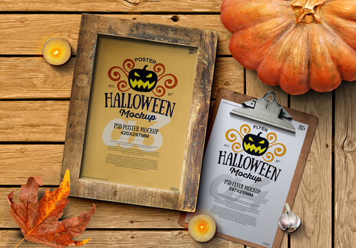 Halloween Autumn Poster Flyer Clipboard Mockup
