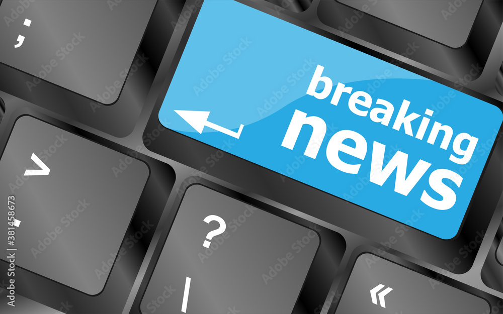 Poster breaking news button on computer keyboard pc key