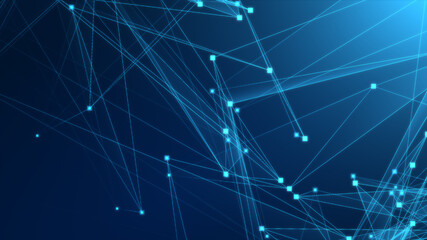 Abstract blue polygon tech network with connect technology background. Abstract dots and lines texture background. 3d rendering.