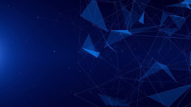 Connected blue plexus lines and dots move along the right side of the frame in a seamless loop with negative space for text.