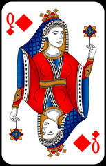 Poker playing card queen diamonds. New design of playing cards.