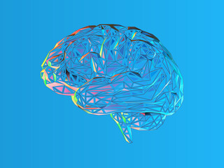 Low poly brain illustration isolated on blue BG