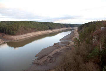 Driest season in Europe. Lake without water. The low surface on the river. 