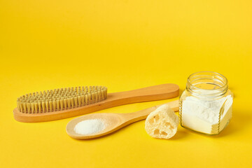 Zero waste cleaner concept yellow background eco cleaning