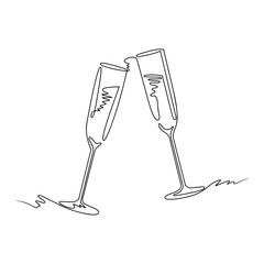 Two glasses of champagne, continuous line. Vector illustration, isolated on white background.