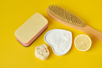 cleaning with eco-friendly detergents made from natural materials, zero waste cleaning concept, no plastic lifestyle
