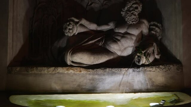 River Aniene Fountain of  Quattro Fontane (the Four Fountains) by night in city of Rome, Italy, late Renaissance style

