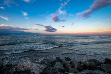 A Beautiful View of the Ocean and Sky at the North Wildwood Sea Wall In New Jersey