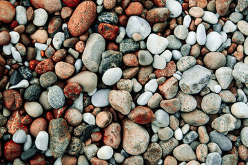Colorful wet different color sea stones background.