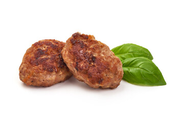 Grilled cutlets, fried meat balls, isolated on white background