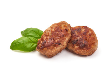 Grilled cutlets, fried meat balls, isolated on white background