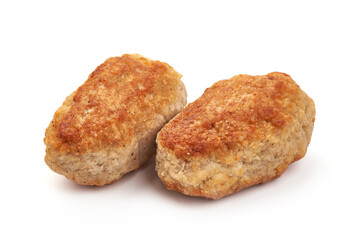 Homemade fish cutlets, isolated on white background