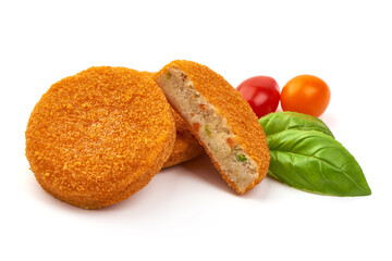 Fishcake burger cutlets, isolated on white background
