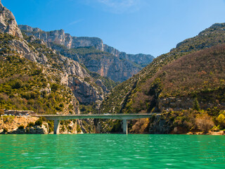 Pont du galetas bridge and the Verdon Gorge (Gorges du Verdon), a river canyon in Cote d'Azur, Provence, France