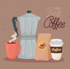 banner the best coffee with set icons vector illustration design
