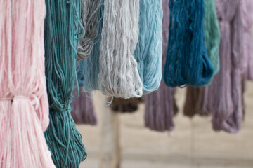 Hand dyed alpaca thread in an artisanal workshop in Peru